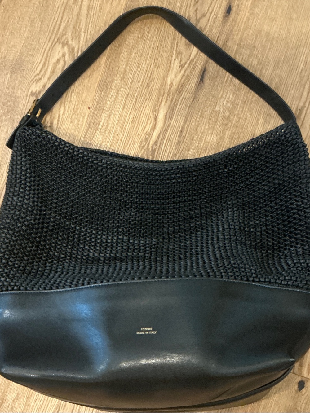 Toteme Black Woven & Leather Shoulder Bag